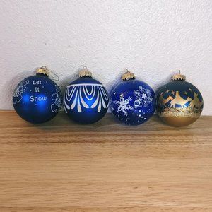 Vintage Blue/Gold/White Sparkly Assorted Ornaments - Set of 4